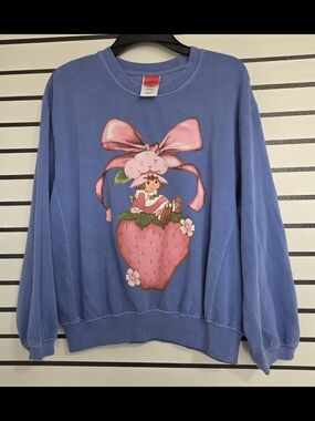 Strawberry Shortcake Washed Blue Crewneck Sweatshirt, Size XS